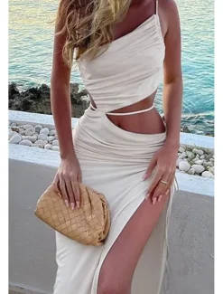 New Women's Midi Dress White Dress Graduation Dress Slip Dress Fashion Birthday Graduation Date Regular Fit Plain Sleeveless Spaghetti Strap Light Pink Black White Yellow Summer Women White Dresses