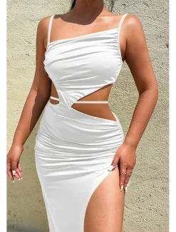 New Women's Midi Dress White Dress Graduation Dress Slip Dress Fashion Birthday Graduation Date Regular Fit Plain Sleeveless Spaghetti Strap Light Pink Black White Yellow Summer Women White Dresses