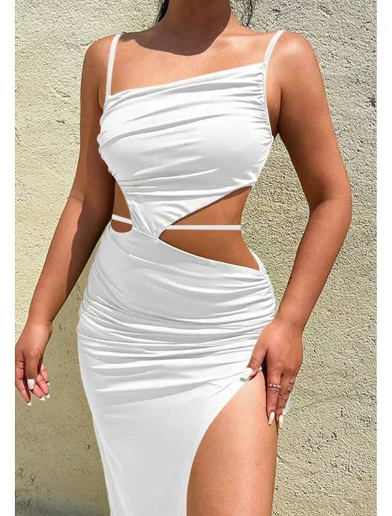 New Women's Midi Dress White Dress Graduation Dress Slip Dress Fashion Birthday Graduation Date Regular Fit Plain Sleeveless Spaghetti Strap Light Pink Black White Yellow Summer Women White Dresses