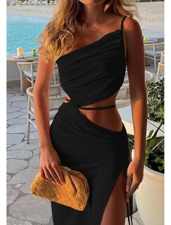 New Women's Midi Dress White Dress Graduation Dress Slip Dress Fashion Birthday Graduation Date Regular Fit Plain Sleeveless Spaghetti Strap Light Pink Black White Yellow Summer Women White Dresses