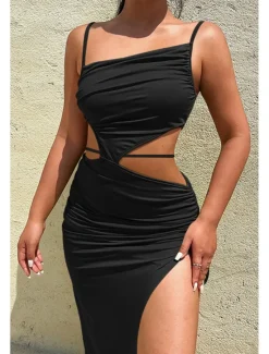 New Women's Midi Dress White Dress Graduation Dress Slip Dress Fashion Birthday Graduation Date Regular Fit Plain Sleeveless Spaghetti Strap Light Pink Black White Yellow Summer Women White Dresses