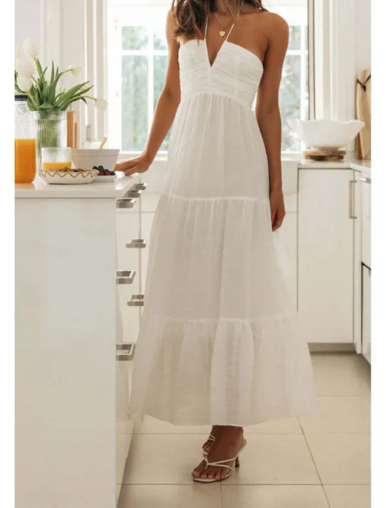 Hot Women's Midi Dress Dress Graduation Dress Fashion Holiday Graduation Going out Regular Fit Plain Sleeveless V Neck Summer Women White Dresses