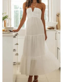 Hot Women's Midi Dress Dress Graduation Dress Fashion Holiday Graduation Going out Regular Fit Plain Sleeveless V Neck Summer Women White Dresses