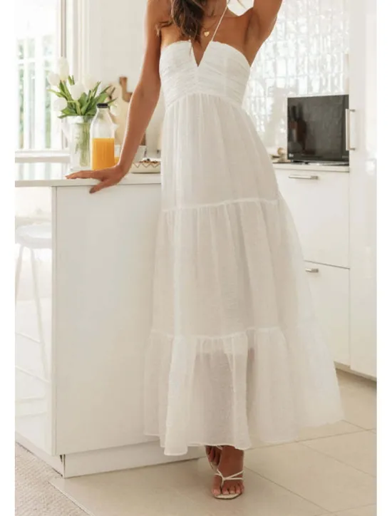 Hot Women's Midi Dress Dress Graduation Dress Fashion Holiday Graduation Going out Regular Fit Plain Sleeveless V Neck Summer Women White Dresses