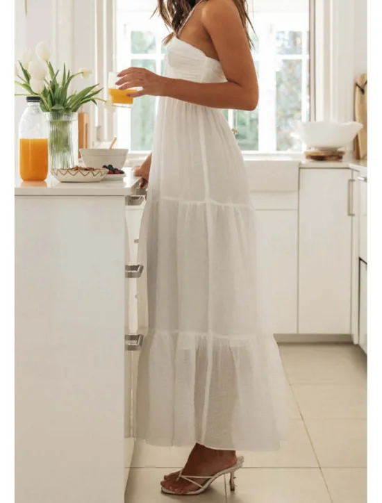 Hot Women's Midi Dress Dress Graduation Dress Fashion Holiday Graduation Going out Regular Fit Plain Sleeveless V Neck Summer Women White Dresses