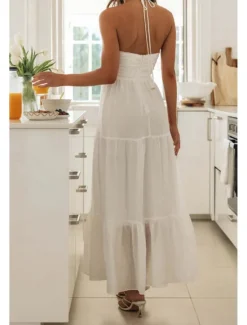 Hot Women's Midi Dress Dress Graduation Dress Fashion Holiday Graduation Going out Regular Fit Plain Sleeveless V Neck Summer Women White Dresses