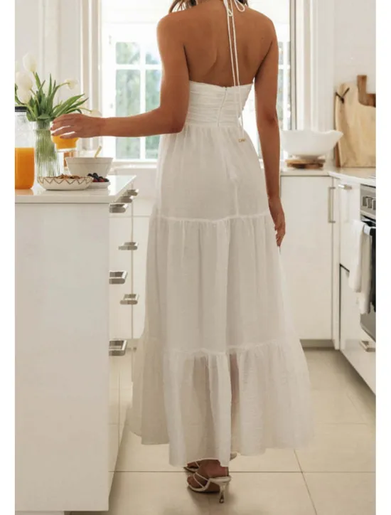 Hot Women's Midi Dress Dress Graduation Dress Fashion Holiday Graduation Going out Regular Fit Plain Sleeveless V Neck Summer Women White Dresses