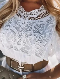 Hot Women's Midi Dress White Dress Lace Dress Casual Dress Summer Dress Fashion Outdoor Holiday Date Regular Fit Plain Short Sleeve Crew Neck Black White Navy Blue Summer Spring Women White Dresses