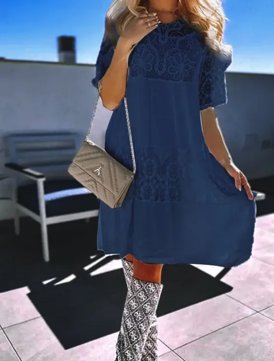 Hot Women's Midi Dress White Dress Lace Dress Casual Dress Summer Dress Fashion Outdoor Holiday Date Regular Fit Plain Short Sleeve Crew Neck Black White Navy Blue Summer Spring Women White Dresses