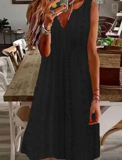 Outlet Women's Midi Dress White Dress Casual Dress Tank Dress Boho Dress Basic Classic Casual Outdoor Daily Regular Fit Plain Sleeveless Split Neck Black White Pink Green Summer Spring Women White Dresses
