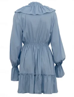 Hot Women's Midi Dress White Dress Stylish Basic Casual Vacation Daily Regular Fit Plain Long Sleeve V Neck White Blue Spring Fall Women White Dresses