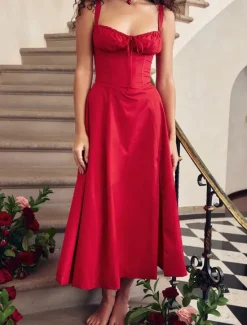 Women's Midi Dress White Dress Graduation Dress Party Dress Fashion Modern Party Birthday Evening Party Regular Fit Plain Sleeveless U Neck Black White Red Summer Women White Dresses