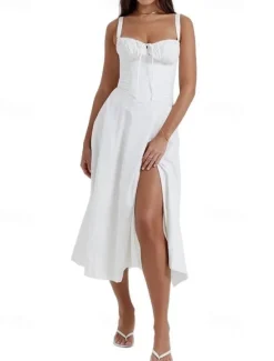 Women's Midi Dress White Dress Graduation Dress Party Dress Fashion Modern Party Birthday Evening Party Regular Fit Plain Sleeveless U Neck Black White Red Summer Women White Dresses