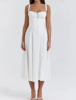 Women's Midi Dress White Dress Graduation Dress Party Dress Fashion Modern Party Birthday Evening Party Regular Fit Plain Sleeveless U Neck Black White Red Summer Women White Dresses