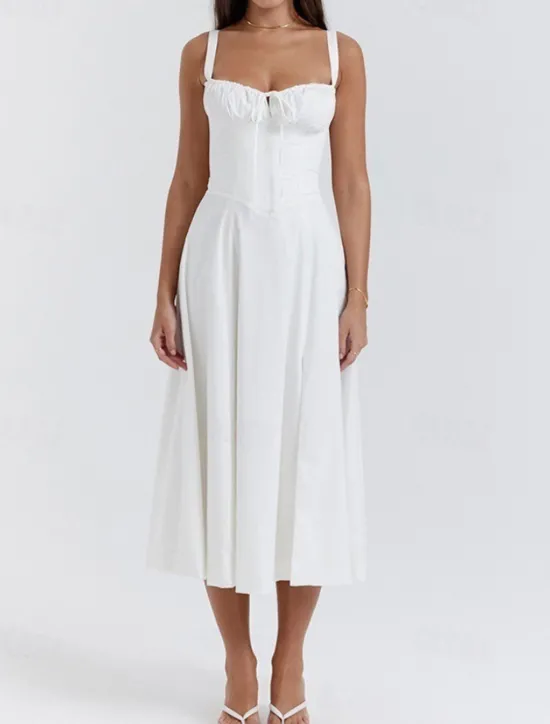 Women's Midi Dress White Dress Graduation Dress Party Dress Fashion Modern Party Birthday Evening Party Regular Fit Plain Sleeveless U Neck Black White Red Summer Women White Dresses