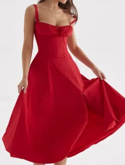 Women's Midi Dress White Dress Graduation Dress Party Dress Fashion Modern Party Birthday Evening Party Regular Fit Plain Sleeveless U Neck Black White Red Summer Women White Dresses