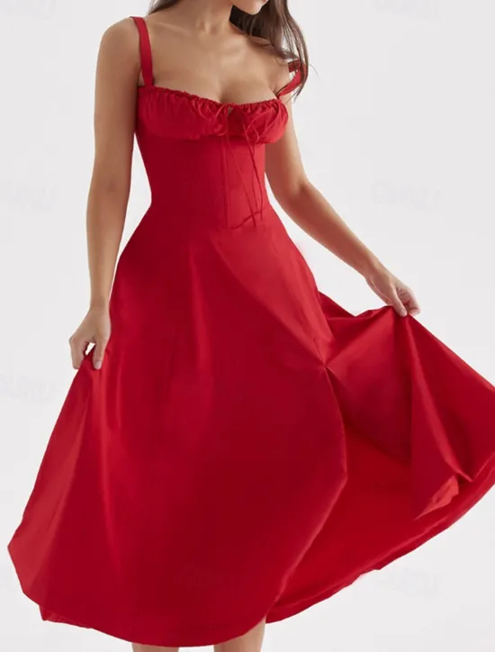 Women's Midi Dress White Dress Graduation Dress Party Dress Fashion Modern Party Birthday Evening Party Regular Fit Plain Sleeveless U Neck Black White Red Summer Women White Dresses