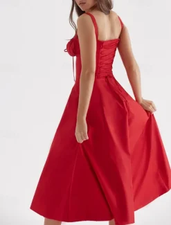 Women's Midi Dress White Dress Graduation Dress Party Dress Fashion Modern Party Birthday Evening Party Regular Fit Plain Sleeveless U Neck Black White Red Summer Women White Dresses