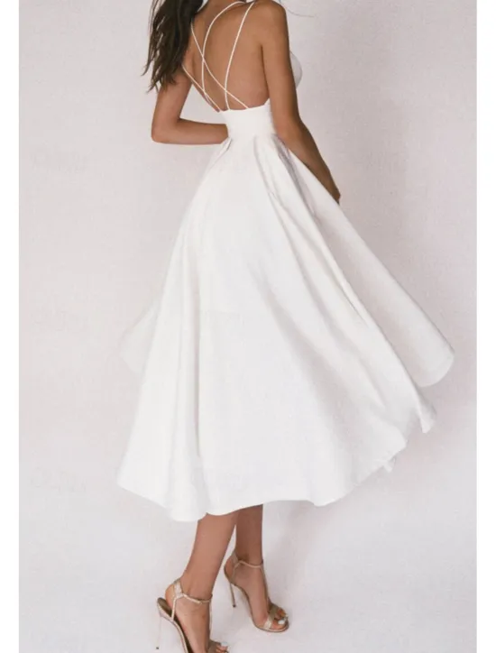 Outlet Women's Midi Dress White Dress Graduation Dress Slip Dress Fashion Birthday Graduation Going out Regular Fit Plain Sleeveless Spaghetti Strap Black White Red Green Summer Women White Dresses