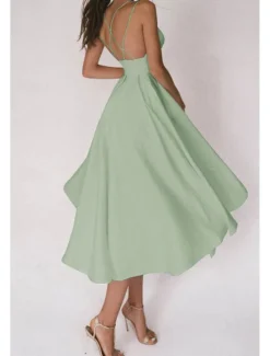 Outlet Women's Midi Dress White Dress Graduation Dress Slip Dress Fashion Birthday Graduation Going out Regular Fit Plain Sleeveless Spaghetti Strap Black White Red Green Summer Women White Dresses