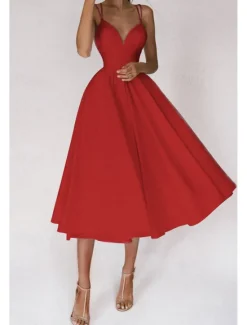 Outlet Women's Midi Dress White Dress Graduation Dress Slip Dress Fashion Birthday Graduation Going out Regular Fit Plain Sleeveless Spaghetti Strap Black White Red Green Summer Women White Dresses