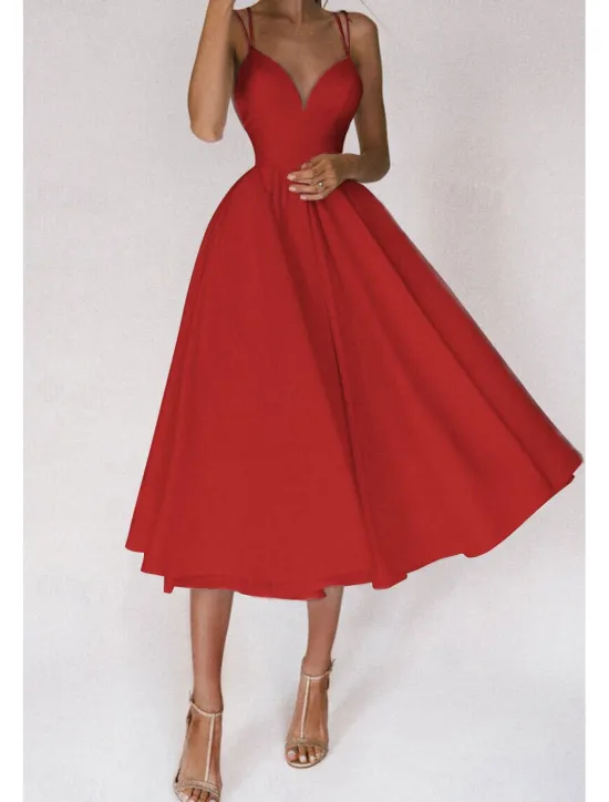 Outlet Women's Midi Dress White Dress Graduation Dress Slip Dress Fashion Birthday Graduation Going out Regular Fit Plain Sleeveless Spaghetti Strap Black White Red Green Summer Women White Dresses
