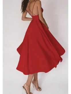 Outlet Women's Midi Dress White Dress Graduation Dress Slip Dress Fashion Birthday Graduation Going out Regular Fit Plain Sleeveless Spaghetti Strap Black White Red Green Summer Women White Dresses