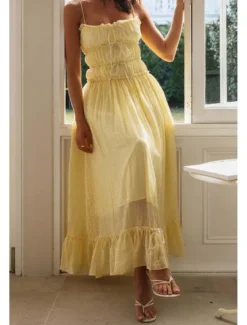 Hot Women's Midi Dress White Dress Slip Dress Fashion Graduation Date Going out Regular Fit Plain Sleeveless Spaghetti Strap White Yellow Summer Women White Dresses
