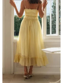 Hot Women's Midi Dress White Dress Slip Dress Fashion Graduation Date Going out Regular Fit Plain Sleeveless Spaghetti Strap White Yellow Summer Women White Dresses