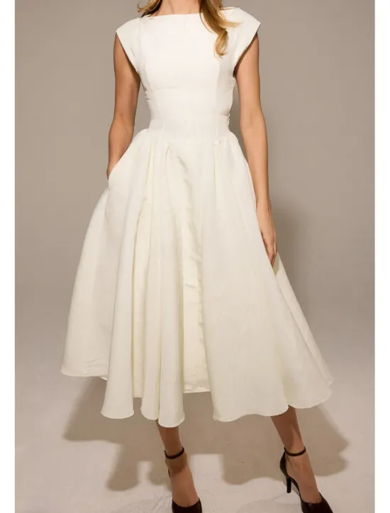 New Women's Midi Dress White Dress Fashion Modern Birthday Graduation Date Regular Fit Plain Sleeveless Crew Neck Black Light Grey Beige Summer Women White Dresses