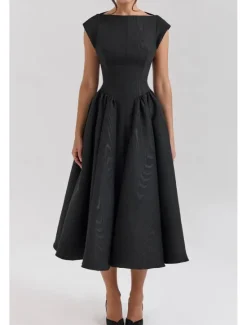 New Women's Midi Dress White Dress Fashion Modern Birthday Graduation Date Regular Fit Plain Sleeveless Crew Neck Black Light Grey Beige Summer Women White Dresses
