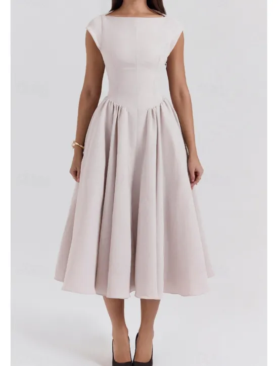 New Women's Midi Dress White Dress Fashion Modern Birthday Graduation Date Regular Fit Plain Sleeveless Crew Neck Black Light Grey Beige Summer Women White Dresses