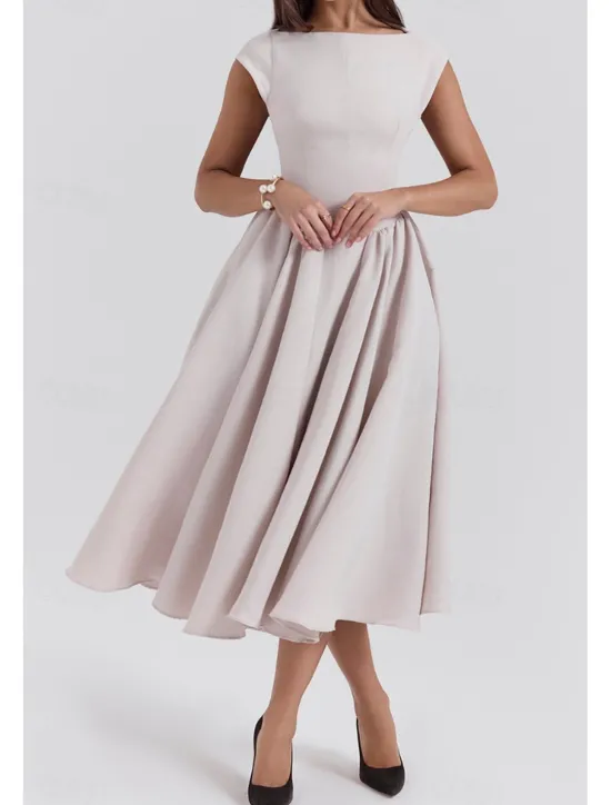 New Women's Midi Dress White Dress Fashion Modern Birthday Graduation Date Regular Fit Plain Sleeveless Crew Neck Black Light Grey Beige Summer Women White Dresses