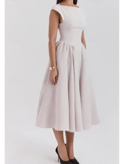 New Women's Midi Dress White Dress Fashion Modern Birthday Graduation Date Regular Fit Plain Sleeveless Crew Neck Black Light Grey Beige Summer Women White Dresses