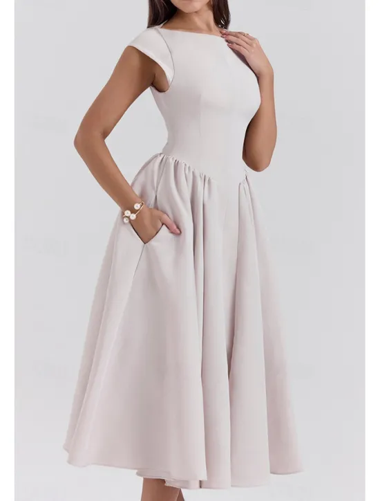 New Women's Midi Dress White Dress Fashion Modern Birthday Graduation Date Regular Fit Plain Sleeveless Crew Neck Black Light Grey Beige Summer Women White Dresses