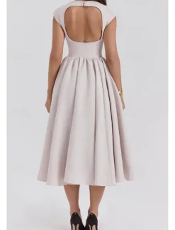 New Women's Midi Dress White Dress Fashion Modern Birthday Graduation Date Regular Fit Plain Sleeveless Crew Neck Black Light Grey Beige Summer Women White Dresses