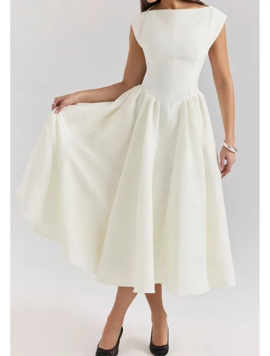 New Women's Midi Dress White Dress Fashion Modern Birthday Graduation Date Regular Fit Plain Sleeveless Crew Neck Black Light Grey Beige Summer Women White Dresses