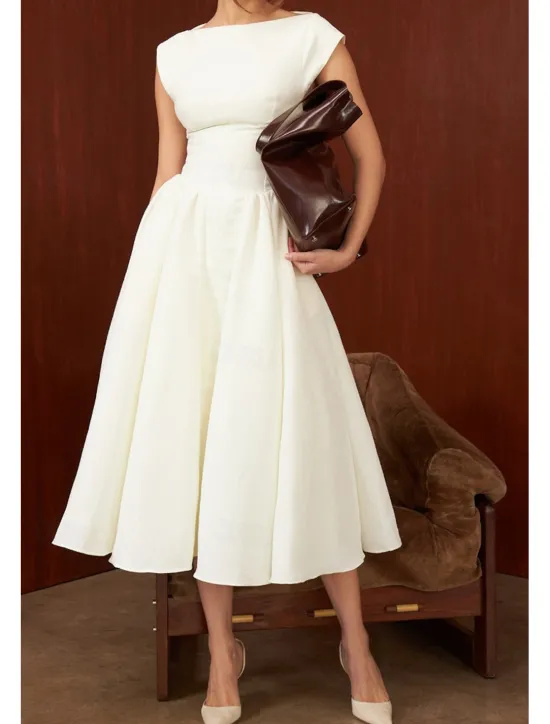 New Women's Midi Dress White Dress Fashion Modern Birthday Graduation Date Regular Fit Plain Sleeveless Crew Neck Black Light Grey Beige Summer Women White Dresses