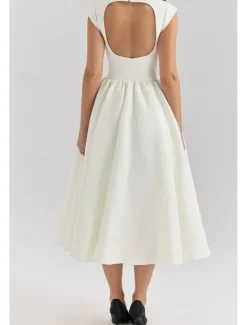 New Women's Midi Dress White Dress Fashion Modern Birthday Graduation Date Regular Fit Plain Sleeveless Crew Neck Black Light Grey Beige Summer Women White Dresses