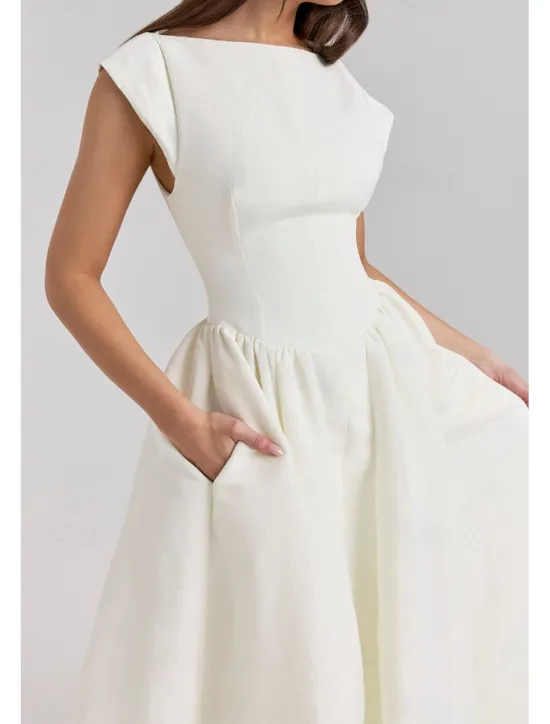 New Women's Midi Dress White Dress Fashion Modern Birthday Graduation Date Regular Fit Plain Sleeveless Crew Neck Black Light Grey Beige Summer Women White Dresses