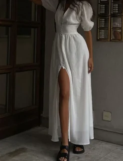 Online Women's Midi Dress White Dress Fashion Modern Birthday Holiday Graduation Regular Fit Plain Short Sleeve V Neck Black White Summer Women White Dresses