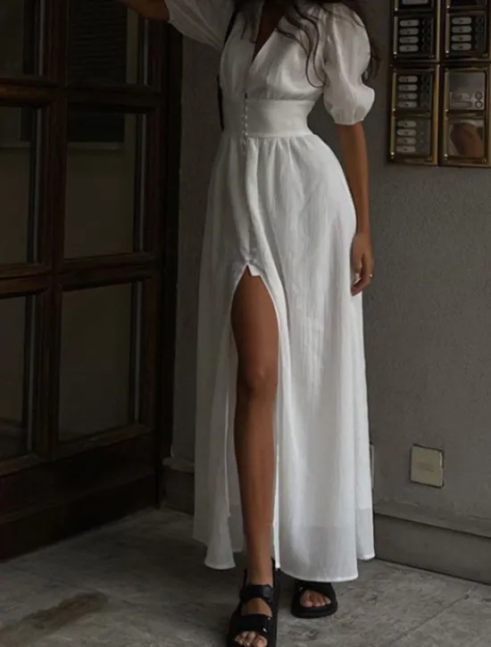Online Women's Midi Dress White Dress Fashion Modern Birthday Holiday Graduation Regular Fit Plain Short Sleeve V Neck Black White Summer Women White Dresses