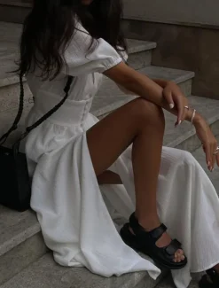 Online Women's Midi Dress White Dress Fashion Modern Birthday Holiday Graduation Regular Fit Plain Short Sleeve V Neck Black White Summer Women White Dresses