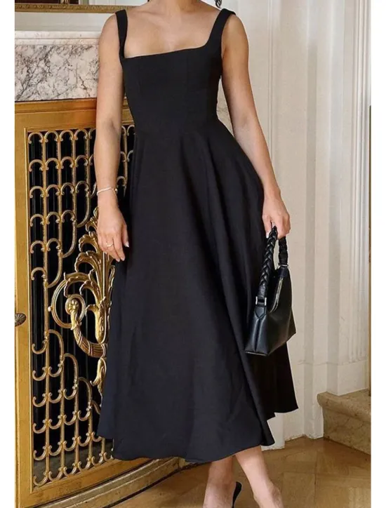 Women's Midi Dress White Dress Graduation Dress Slip Dress Fashion Birthday Graduation Date Regular Fit Plain Sleeveless Spaghetti Strap Black White Summer Women White Dresses