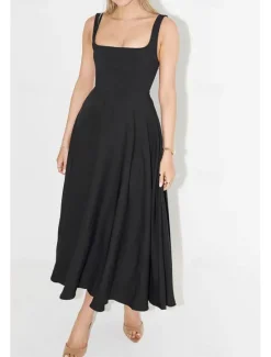 Women's Midi Dress White Dress Graduation Dress Slip Dress Fashion Birthday Graduation Date Regular Fit Plain Sleeveless Spaghetti Strap Black White Summer Women White Dresses