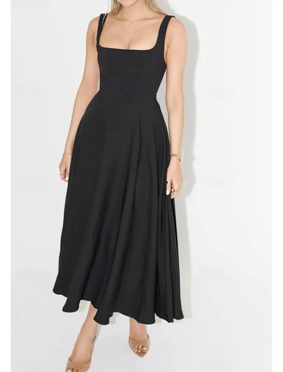 Women's Midi Dress White Dress Graduation Dress Slip Dress Fashion Birthday Graduation Date Regular Fit Plain Sleeveless Spaghetti Strap Black White Summer Women White Dresses