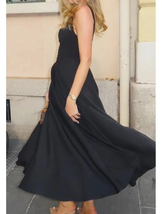 Women's Midi Dress White Dress Graduation Dress Slip Dress Fashion Birthday Graduation Date Regular Fit Plain Sleeveless Spaghetti Strap Black White Summer Women White Dresses