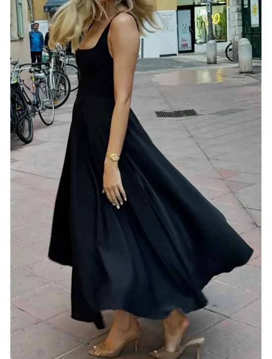 Women's Midi Dress White Dress Graduation Dress Slip Dress Fashion Birthday Graduation Date Regular Fit Plain Sleeveless Spaghetti Strap Black White Summer Women White Dresses