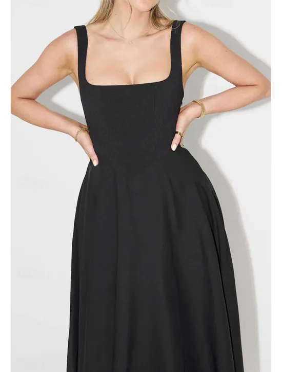 Women's Midi Dress White Dress Graduation Dress Slip Dress Fashion Birthday Graduation Date Regular Fit Plain Sleeveless Spaghetti Strap Black White Summer Women White Dresses