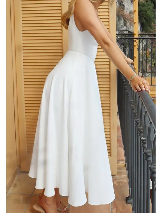 Women's Midi Dress White Dress Graduation Dress Slip Dress Fashion Birthday Graduation Date Regular Fit Plain Sleeveless Spaghetti Strap Black White Summer Women White Dresses